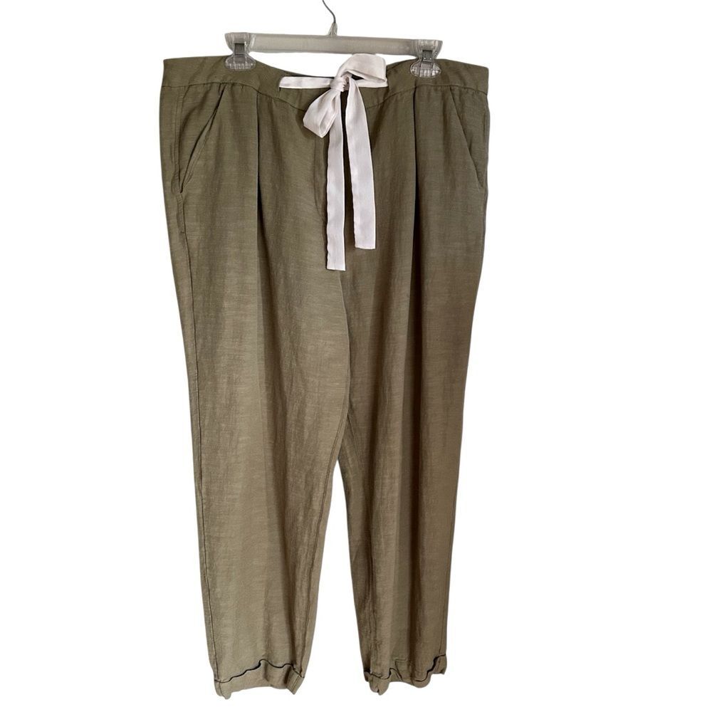 Versona Linen Blend Olive Drawstring Pants XL Lightweight Relaxed Pockets Casual